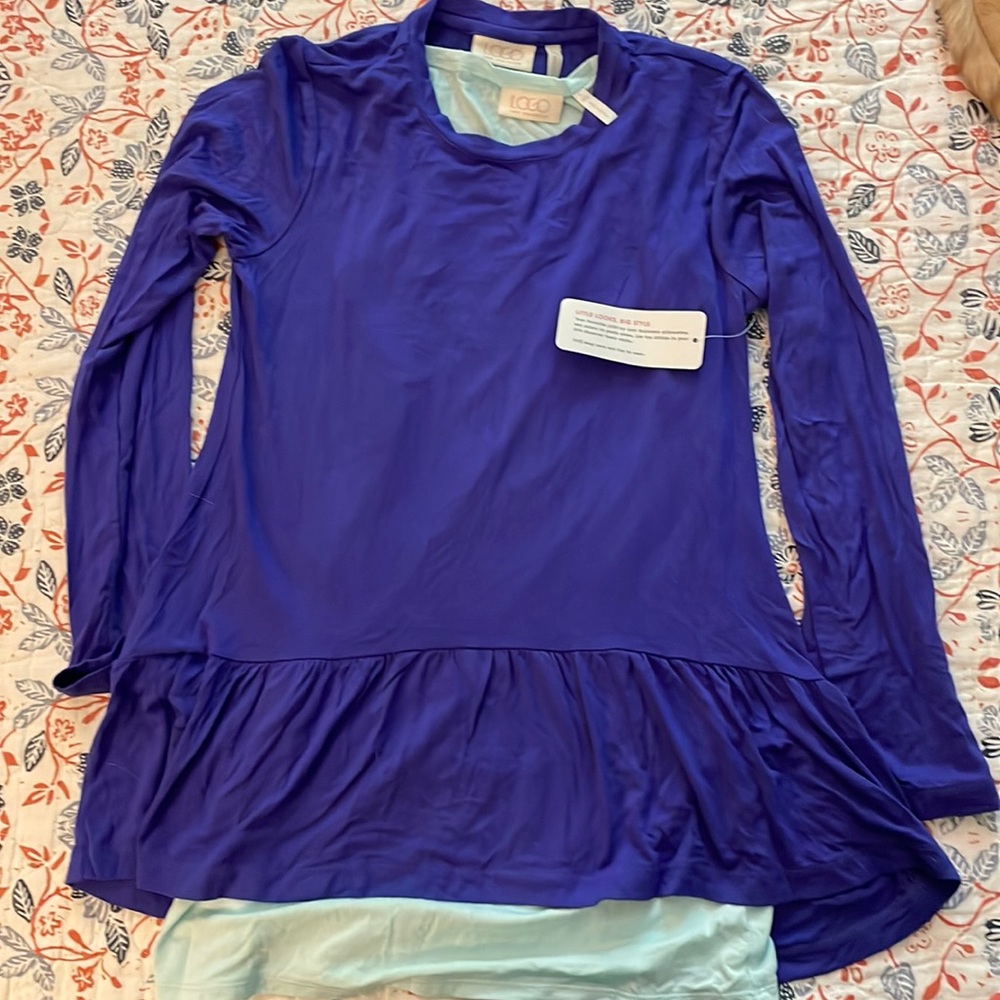 LOGO by Lori Goldstein Tunic Top kids Size large purple/blue Long Sleeve